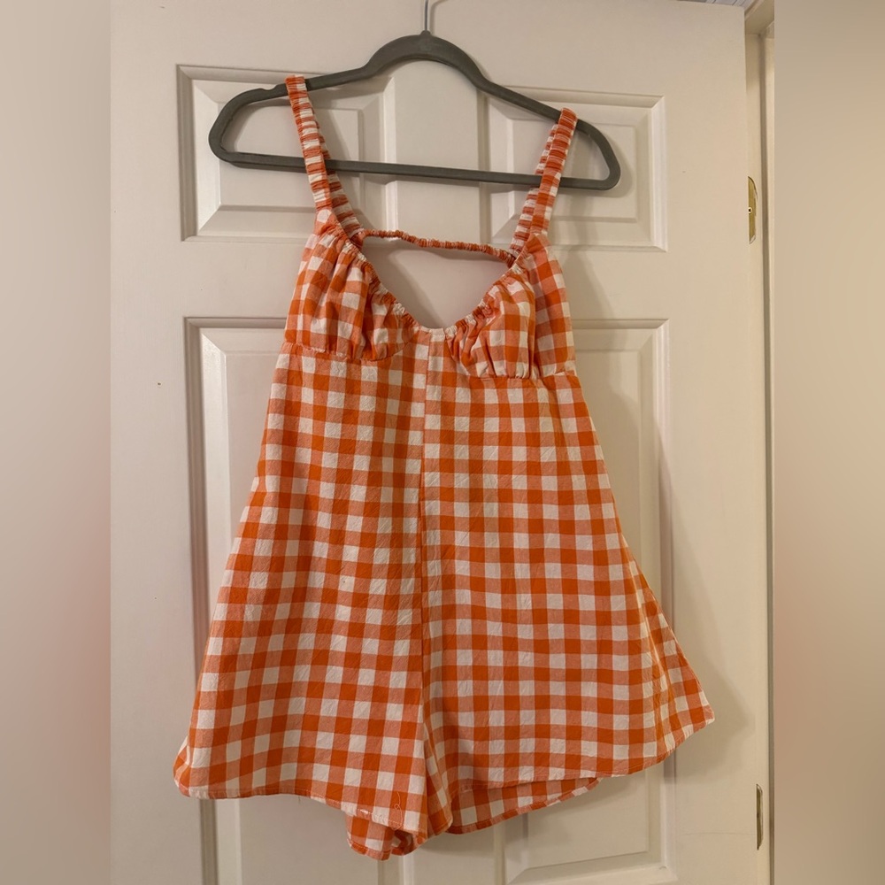 Princess Polly Orange and White Checkered Romper